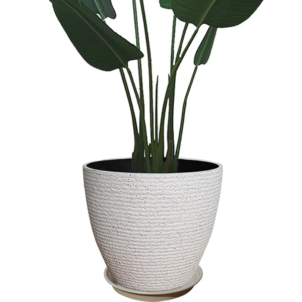 プランター 大型 おしゃれ 受け皿付き 植木鉢 深型 軽量 プラスチック 屋内 屋外用 プランター 深型 高さ37cm 排水穴付き 観葉植物 鉢 植木鉢 (40#,丸型-ホワイト)｜彩り堂