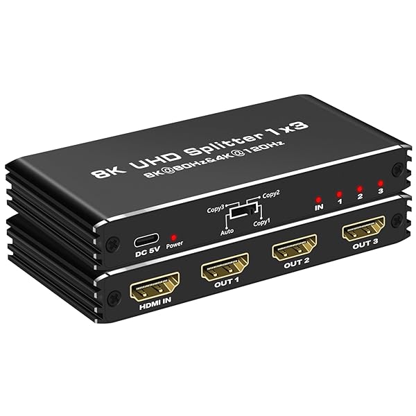 HDMI2.1振りあてる器 1インプット3最終生産物 8K@60サイクル HDMIスプリッター 3画面等しく最終生産物 3D/HDRさし絵最終生産物HDM I 2.1 HDCP 2.3 EDID備え付ける 48 Gbps Dolby Atmos 7.1ch 高品位テレビ/STB/ヴィデオディスク/マイコン/b-