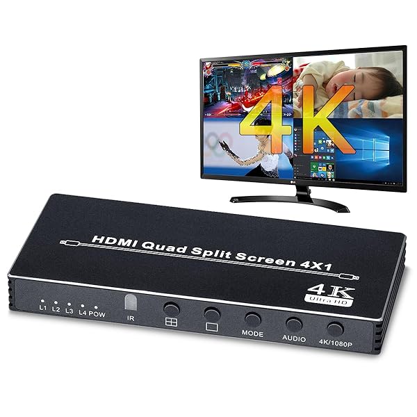 HDMI 画面分割切替器 マルチビューワー 4K@30Hz対応 4入力1出力 4分割表示(PBP) HDMIスイッチャー シームレス 瞬時に切り替え 自動で画面切り替え ライブ配信やWeb会議・授業・イベントなどに活用 リモコン付き EHD-906N｜彩り堂