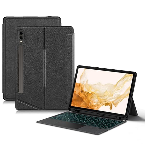 縦置き相応う Galaxy Tab S7+ / S8+ / S7FE 12.4in用の 鍵盤 タッチパッド うしろ側点火装置付き添い人 磁石式 入れもの 懸け隔てる式 鍵盤入れもの 磁気へばり着く 貨物自動車パッド付き添い人