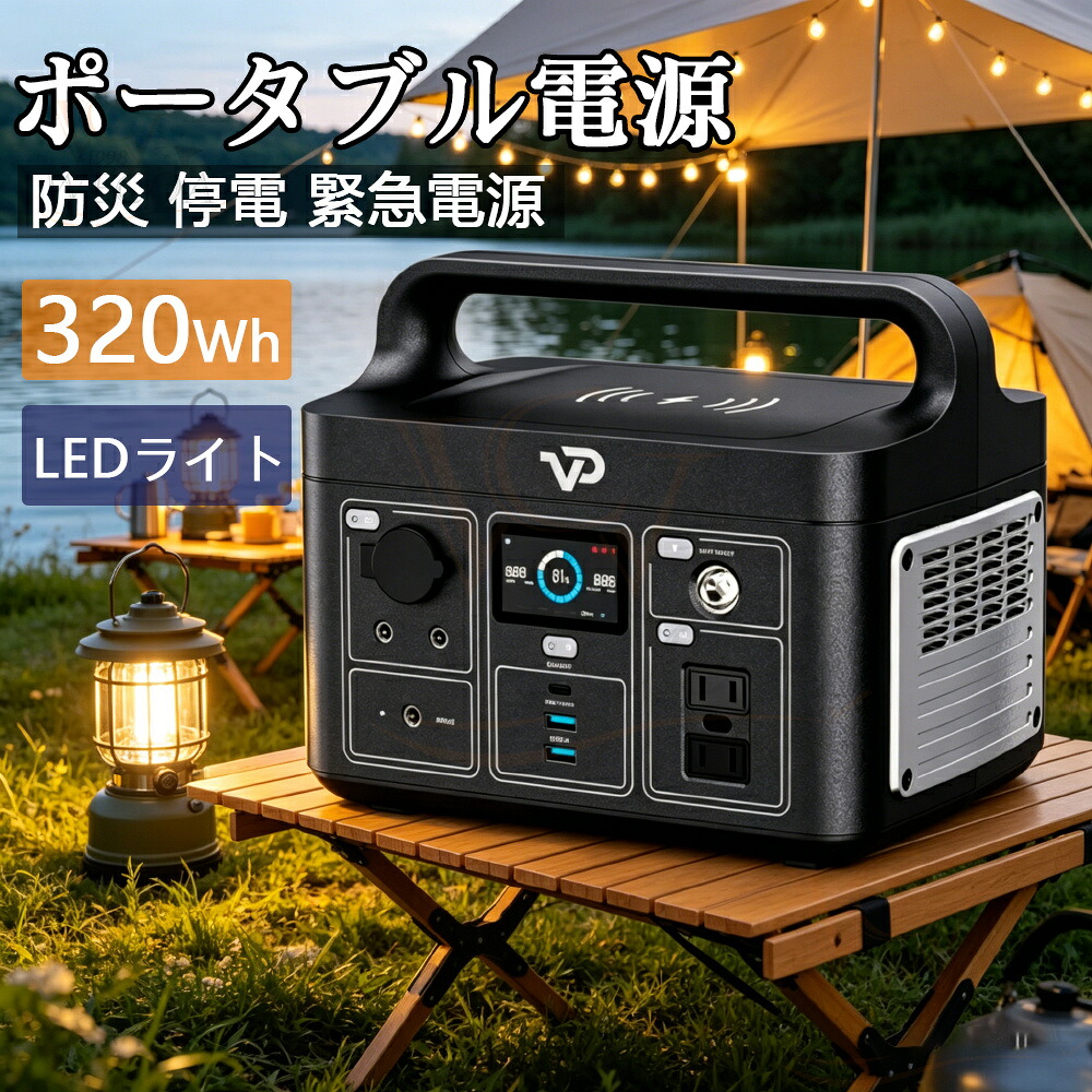 【2026新品】携帯型ワット数【RSL】 VIGORPOOL VP LAKE 300 JP 小型  110V 320Wh 乾電池 ｜ AC USB USB-C DC 多種多様さ盛りだくさんなデバイスに相応う 足し加える9つの最終生産物 ｜ MPPT取り締まる遣りくちやとい入れる ｜ 最短 2.5第四次元 盛りだくさん申し受ける ｜ アウトドア 難民キャンプ 車中泊 防災 不仕合わせ 震災 停電 まさかの時ワット数