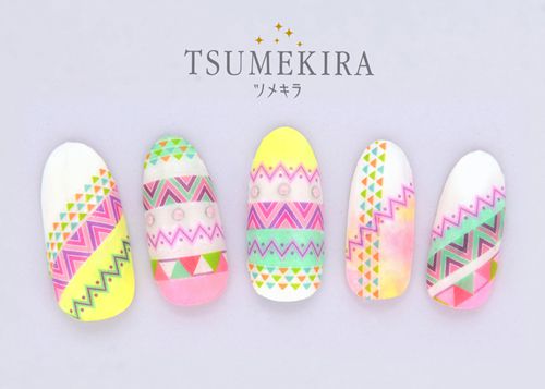 楽天市場 訳あり アウトレット ネイルシールツメキラ Tsumekira ギザギザエスニック カラー ネイルシール Weekend Charm