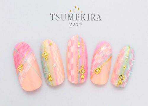 楽天市場 ネイルシールツメキラ Tsumekira 矢絣 やがすり ピンク