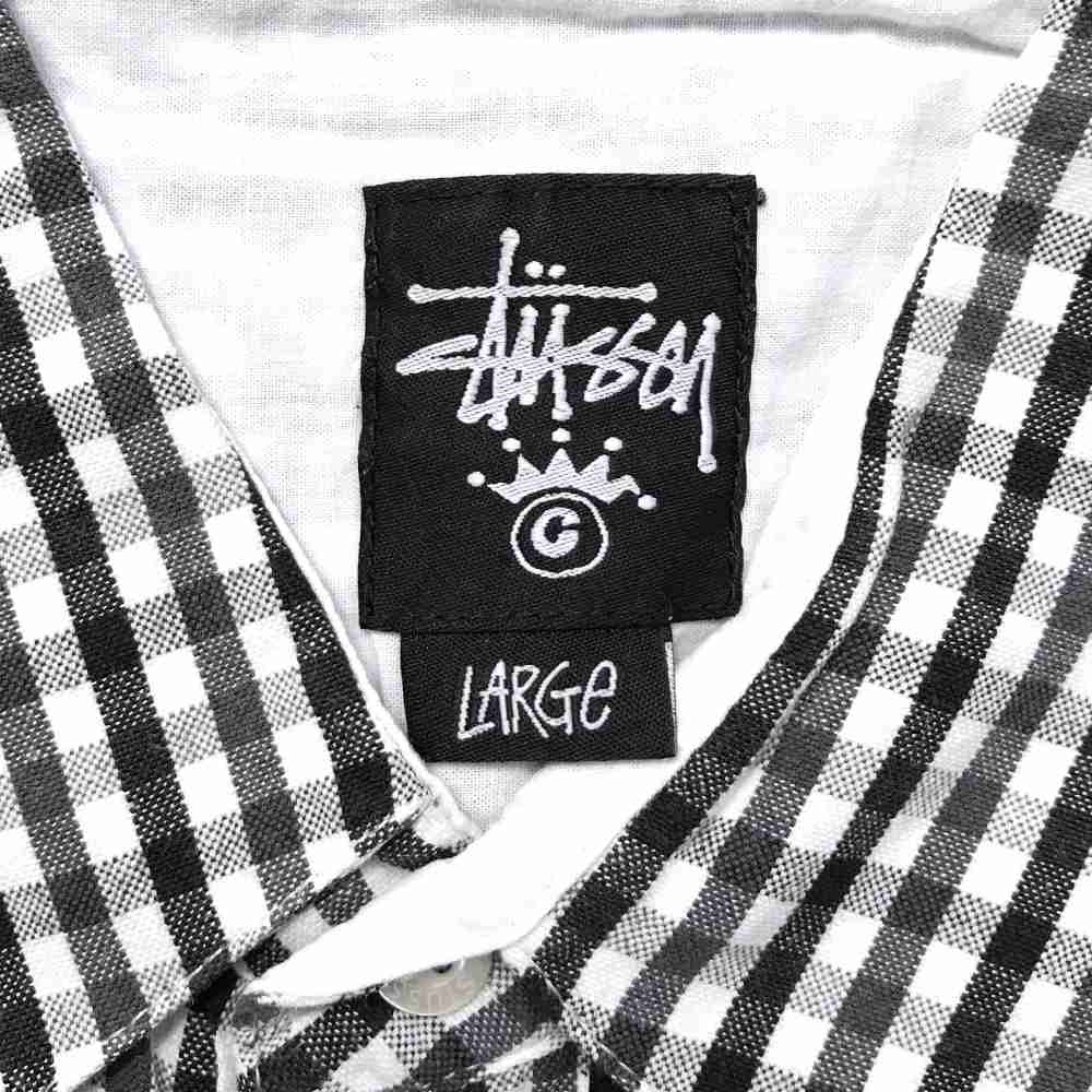 楽天市場 ステューシー 半袖ブランドシャツ サイズ表記 L ブラック Stussy ロゴ スケート 黒 白 ホワイト ギンガムチェック 古着 中古 Wv05 04 Wego Vintage Online Store