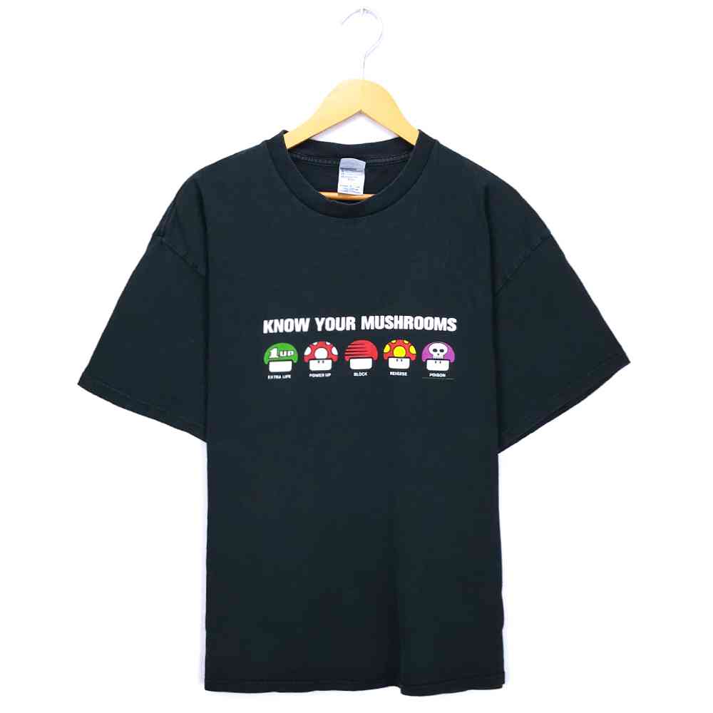 楽天市場 マリオ キャラクターｔシャツ サイズ表記 Xl ブラック ニンテンドー Nintendo 任天堂 Mario キノコ プリント 半袖 黒 ビッグt ビッグシルエット キャラt 古着 2108 中古 Wv2101 16 Wego Vintage Online Store