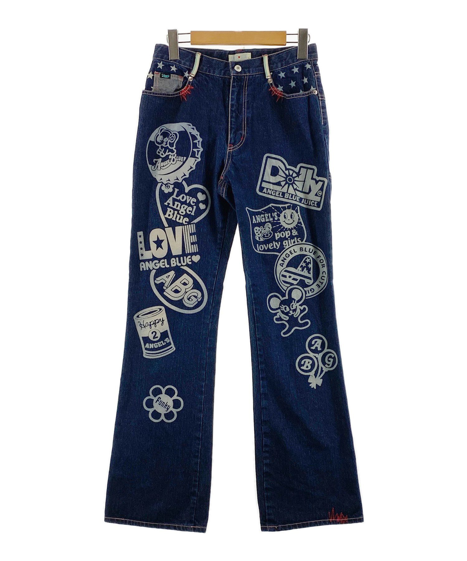 ANGEL BLUE デニムパンツ サイズ表記 L DENIM ロングパンツ ジーンズブーツカット 総柄 デザイン 2000年代 00s y2k 古着【中古】WV2504-R0110|WEGO VINTAGE ONLINE STORE