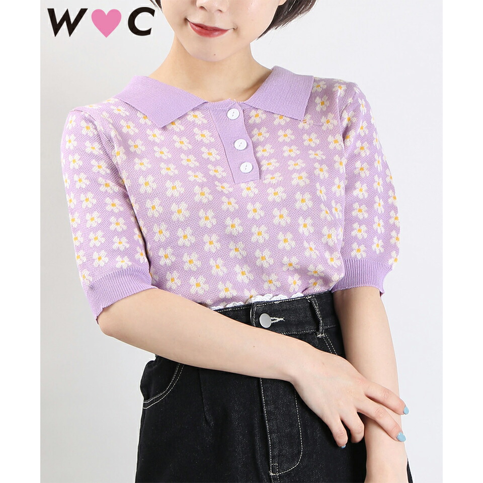 楽天市場 Sale2599円 2338円 フラワーニットポロ ニット レディース セーター ニットセーター ニットポロ ポロシャツ ポロニット フラワー 花柄 Wc ダブルシー Wego ウィゴー Wego 楽天市場店