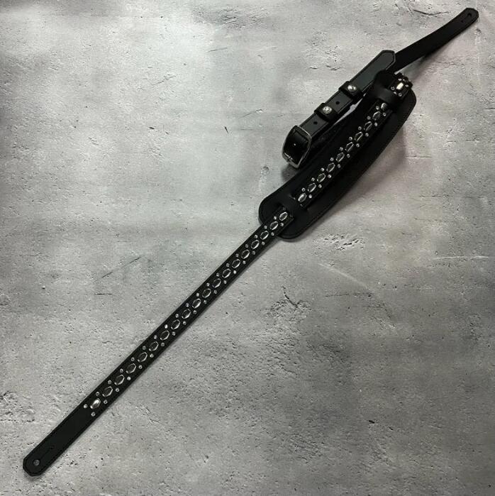 【 24mm Width Hard Leather Guitar Strap / 1Row Hexagon Spots & Rhinestone Design 】