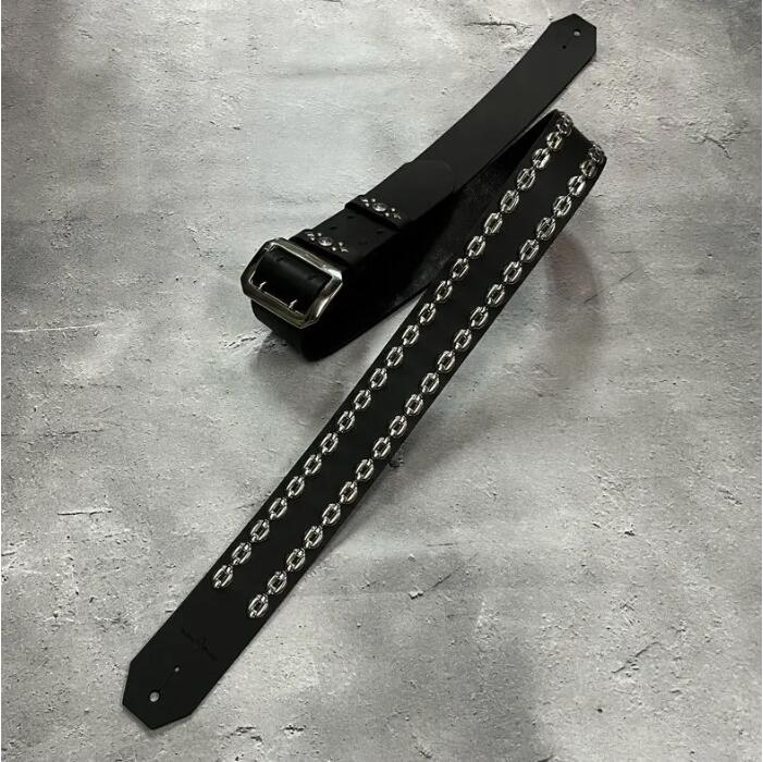 【 50mm Width Hard Leather Guitar Strap / Side Chain Spots Design 】 19,536円