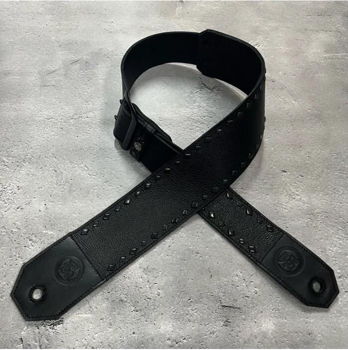 【 70mm Width Soft Leather Bass Strap / Black Diamond Spots Design 】(IKUO Model)