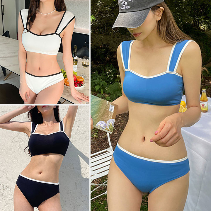 楽天市場】【一部即納】モノトーン バイカラー 水着 スクウェアネック