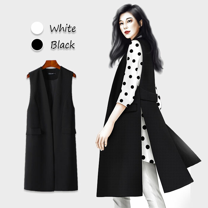 ジレ カジュアルコート 夏 スーツ素材 ロングジレ ロングベスト レディース トレンチベスト ロング丈スーツベスト ノーカラー アウター 2xl 3xl 4xl 大きいサイズ ブラック ホワイト ベージュ ロング丈 春 夏 秋 冬 カジュアル エレガント人気 シンプル 通勤 Novix Com