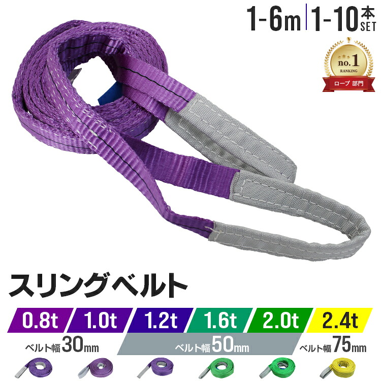 【5%OFFクーポン配布中】＼1位／【サイズ選択】スリングベルト 長さ 1～6m 耐荷重 0.8～2.4t 運搬ベルト 吊りベルト ベルトスリング スリング ポリエステル スリングベルト 繊維ベルト 荷吊りベルト 吊上げ ロープ 牽引 クレーンロープ クレーンベルト 運搬