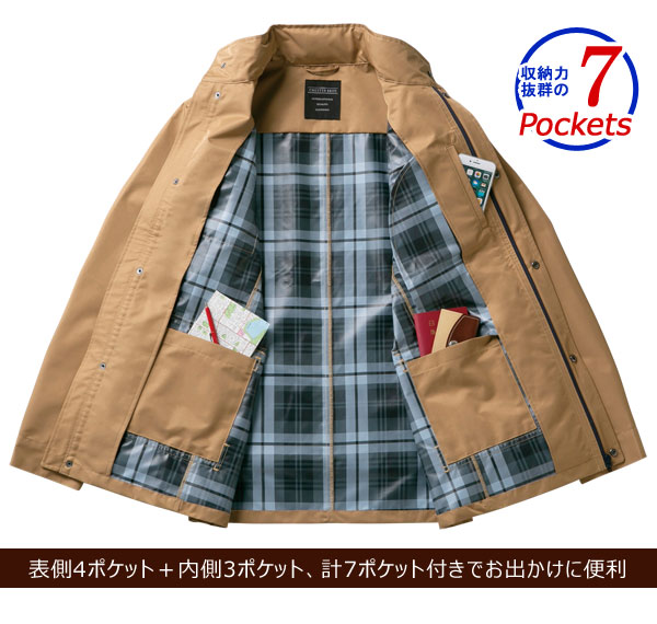 楽天市場 洗練の裏チェック柄軽量フィールドジャケット 収納力抜群7ポケット 軽量仕様 防風仕様 撥水加工 春秋 40代 50代 60代 わくわく生活