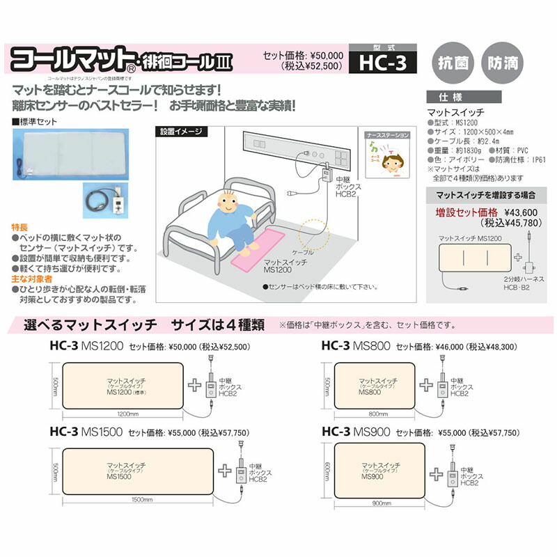テクノスジャパン 離床センサー コールマット 徘徊コールIII HC3 MS4800