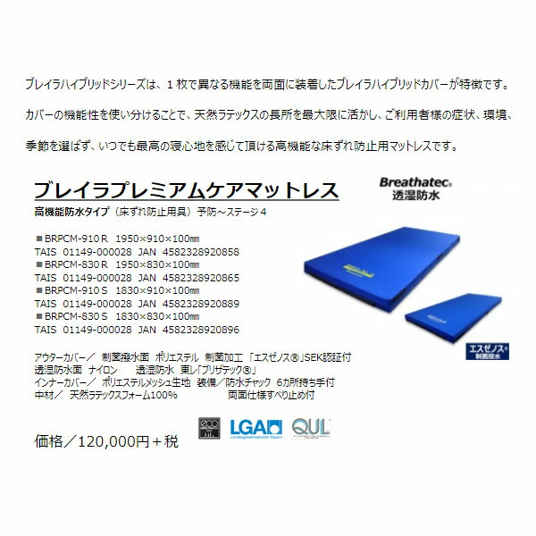 グローバル産業ブレイラプレミアムケアマットレス830S(幅83×長さ183cm)_BR-PCM-830S