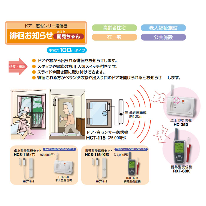 徘徊お知らせ開見 あけみ ちゃん 福祉 介護用品 介護用品 携帯型受信機セット ゆい 通販 介護用品 在宅介護 外出 徘徊防止 窓 ドア開閉センサー検知 チャイム Hcs 115 Ke 返品 交換不可 代引不可 メーカー直送 竹中エンジニアリング