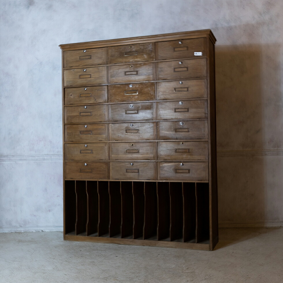 フランスアンティーク　ファイリングシェルフ　木製　キャビネット　書類整理棚 フランスアンティーク家具 アンティークパインキャビネットW1800 お