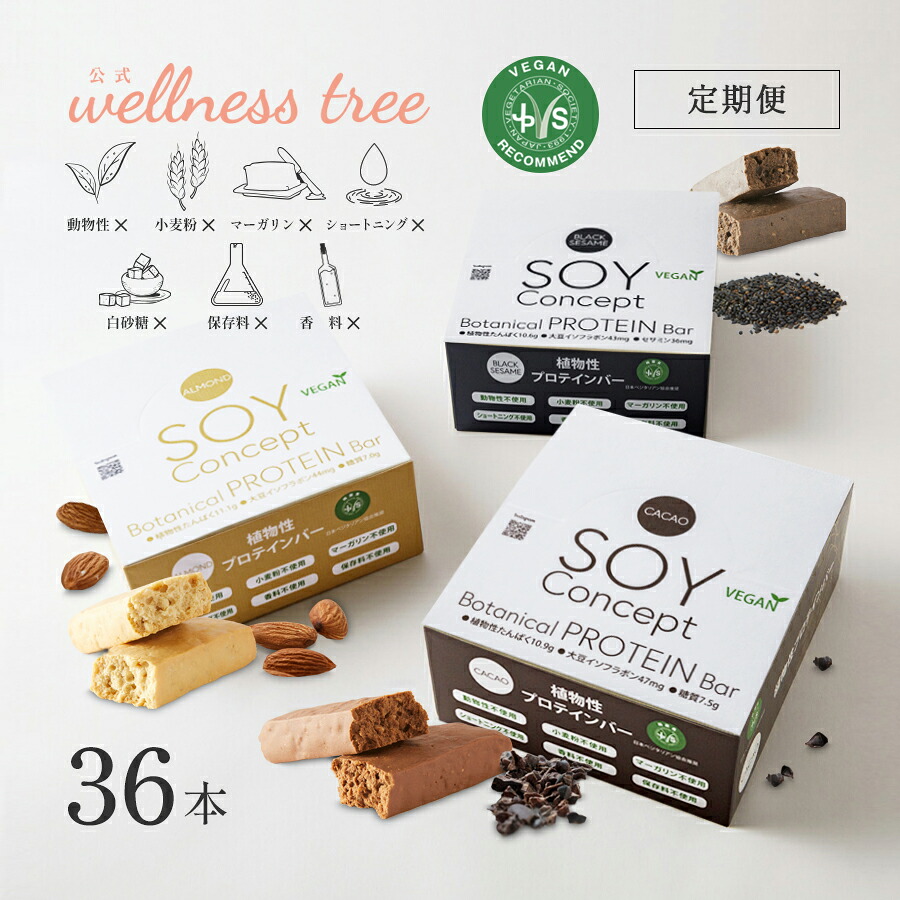 【定期購入】【初回半額】Soy Concept ソイコンセプト プロテインバー 36本入り 低糖質 ソイプロテイン 低脂質 低カロリー ロカボ 大豆バー 植物性 プロテイン グルテンフリー 大豆バー カカオ アーモンド ブラックセサミ ヴィーガン ビーガン ダイエット 置き換え
