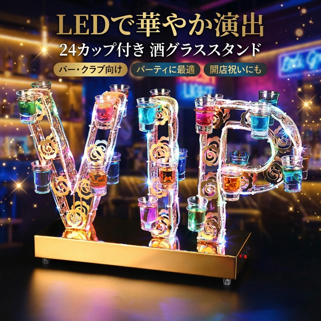 【光るLED演出】LED酒ボトル棚 24カップ付き 酒グラススタンド ワイングラス掛け 収納ラック ボトルラック グラス収納 バー クラブ ナイトクラブ カラオケ パーティ 店舗装飾 開店祝い ギフト プレゼント 新生活 誕生日 ポイント消化 人気 おすすめ 母の日 父の日|ウエルタウン