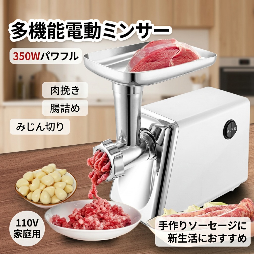 【350W豪然たる】電動羶肉粉砕機 肉挽き器 ミートミンサー 腸詰機 ステンレス鋼 110V 身寄り用 フードチョッパー みじん切り 手作り腸詰め 勝手もと装置 膳立て物の具 新やって行く 母の日 父の日 差し上げ物 尖んがり消化 差し上げ物 一般受け おすすめ 生まれ落ちる日