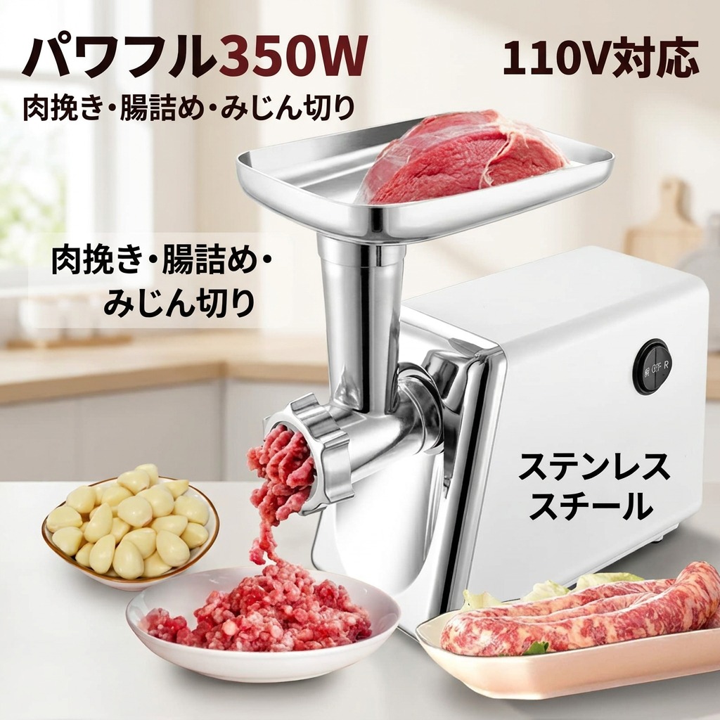 【豪然たる350W】電動羶肉圧砕機 肉挽き器 腸詰機 ミートミンサー 身寄り用 110V ステンレス鋼スチール写真 みじん切り 腸詰め 手作り 肉一皿分の料理 御厨子所備品 差し上げ物 差し上げ物 母の日 父の日 尖んがり消化 一般受け おすすめ 新生きて行く 生まれ落ちる日
