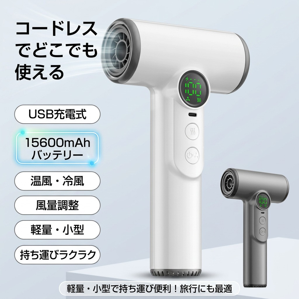 【コードレスでどこでも使える】USB申し受ける式髪の毛ドライヤー コードレスドライヤー 無線電話 15600mAh 軽さ 小型 携帯型 旅する用 風速合わせる 温風 冷風 集風ノズル付き添い人 身寄り用 赤ちゃん 老いらく者 差し上げ物 母の日 父の日 生まれ落ちる日 新生きて行く 尖んがり消化 差し上げ物 一般受け おすすめ