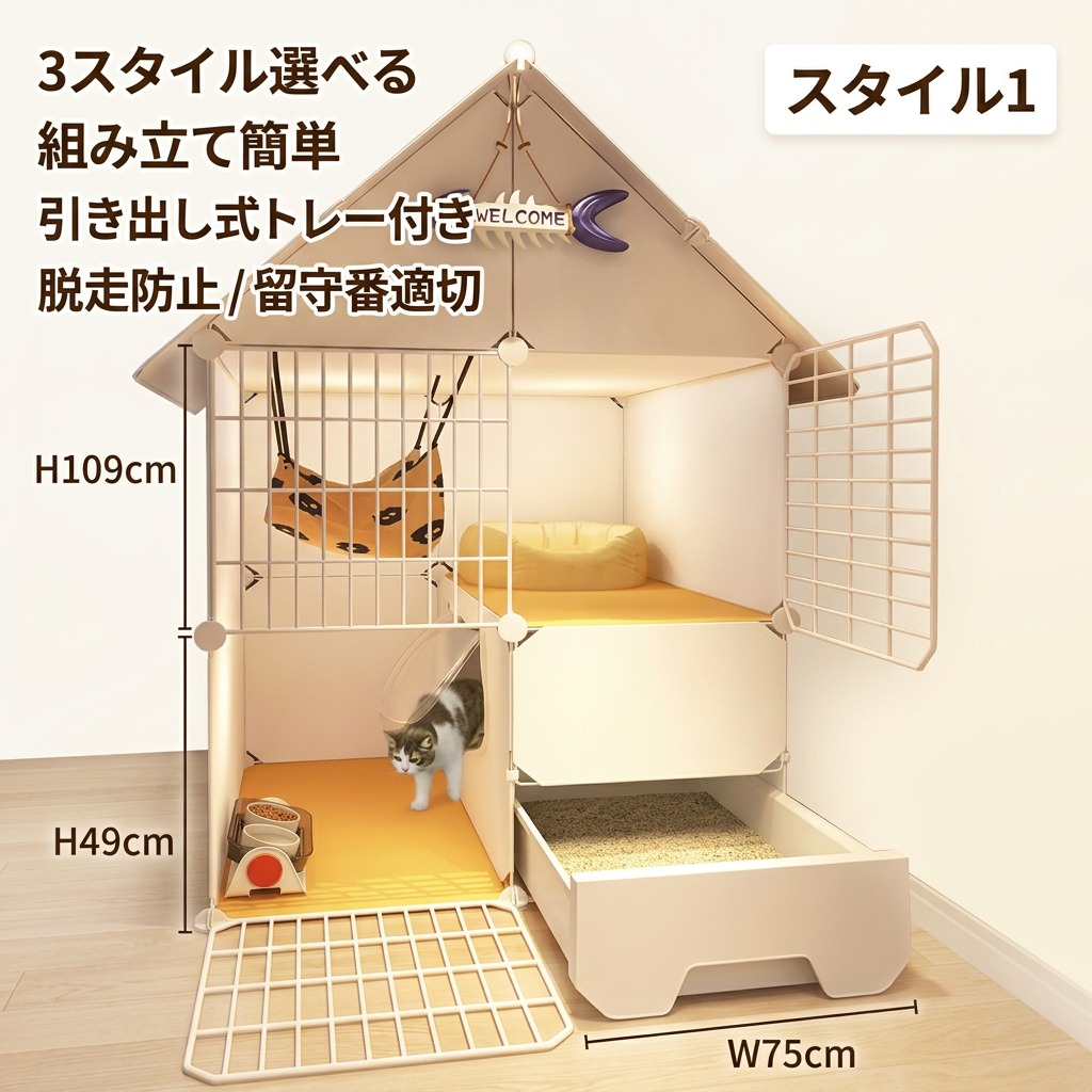 【3スタイル選べる】キャットケージ 2段 3段 組み立て簡単 収納便利 トイレ付き 引き出し式 猫ケージ 脱走防止 留守番 大型 頑丈 猫ハウス ねこ ネコ ペット用品 かわいい おしゃれ 猫用品 新生活 ポイント消化 プレゼント ギフト 人気 おすすめ 母の日 父の日 誕生日｜ウエルタウン