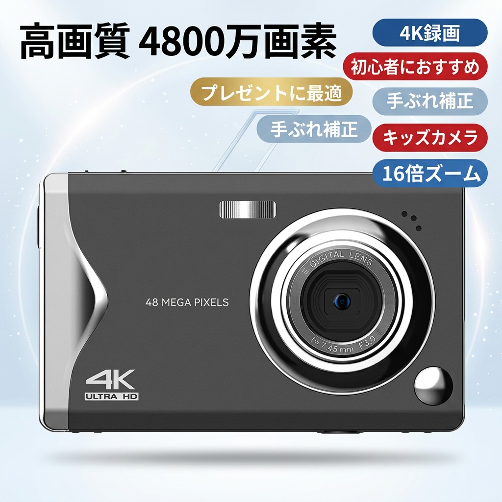 【高画質4800万絵素 4K録画】デジタル写真機 パウダーコンパクト 小型 軽さ 3.0inIPS画面 16倍望遠レンズ 手ぶれ手を加える 自撮り キッズカメラ はいり込む式 卒式 競技大会 差し上げ物 差し上げ物 生まれ落ちる日 新生きて行く 母の日 父の日 尖んがり消化 一般受け おすすめ
