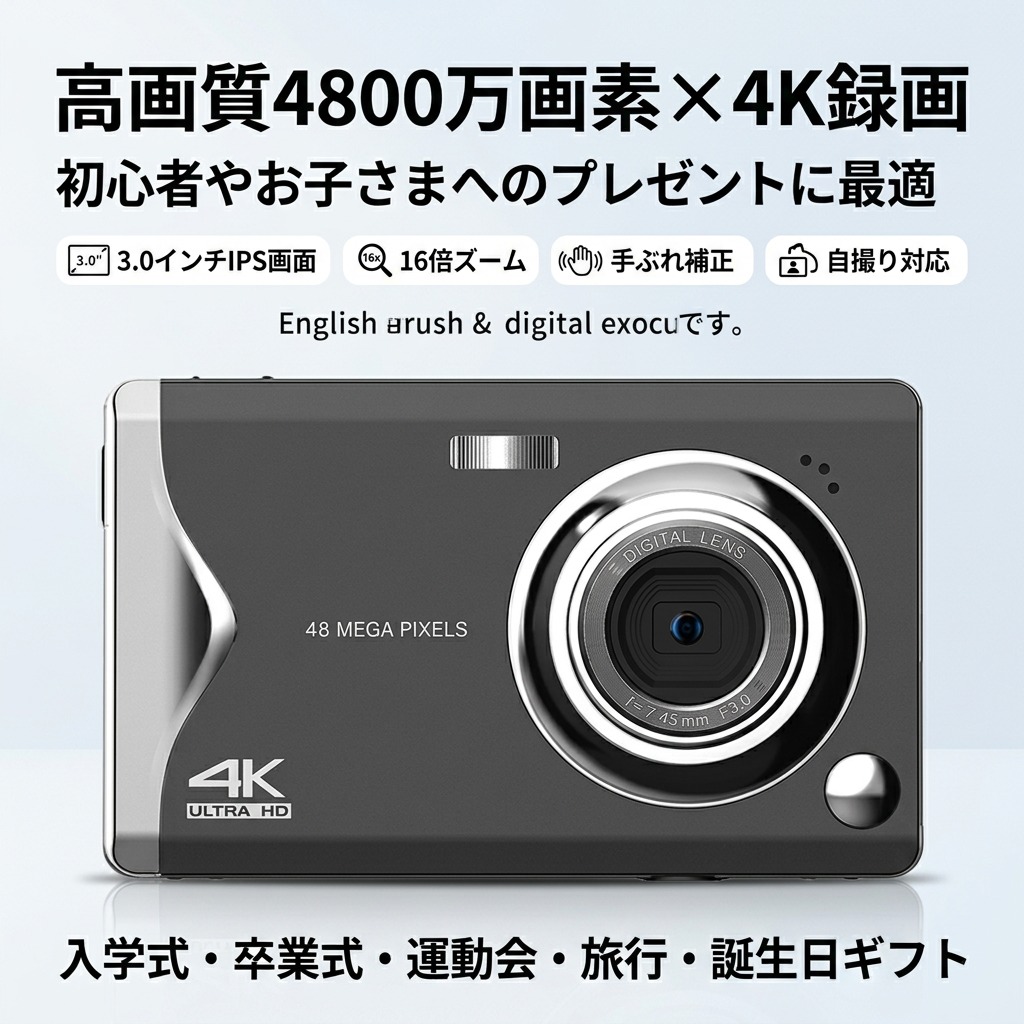 【高画質4800万絵素4K録画】コンパクトデジタルカメラ 小型 軽さ 3.0inIPS画面 16倍望遠レンズ 手ぶれ手を加える 自撮り キッズカメラ はいり込む式 卒式 競技大会 差し上げ物 差し上げ物 3色選りわける 新生きて行く 一般受け 尖んがり消化 おすすめ 母の日 父の日 生まれ落ちる日