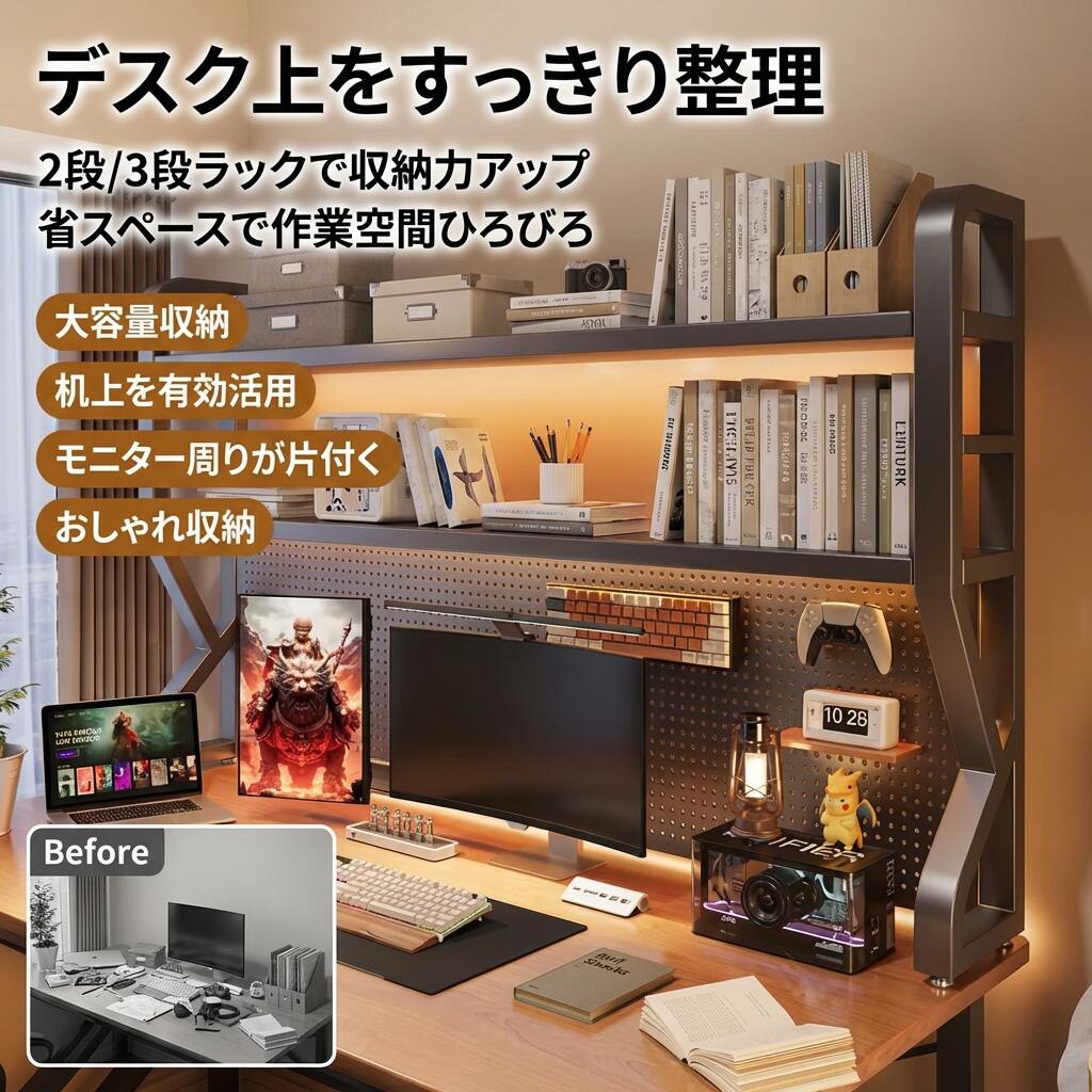 【デスク上をすっきり整理】机上ラック 机上台 2段 3段 デスク上収納ラック 卓上ラック モニター台 机上棚 整理整頓 学習机 書斎 勉強机 プレゼント ギフト 新生活 母の日 父の日 誕生日 ポイント消化 人気 おすすめ|ウエルタウン