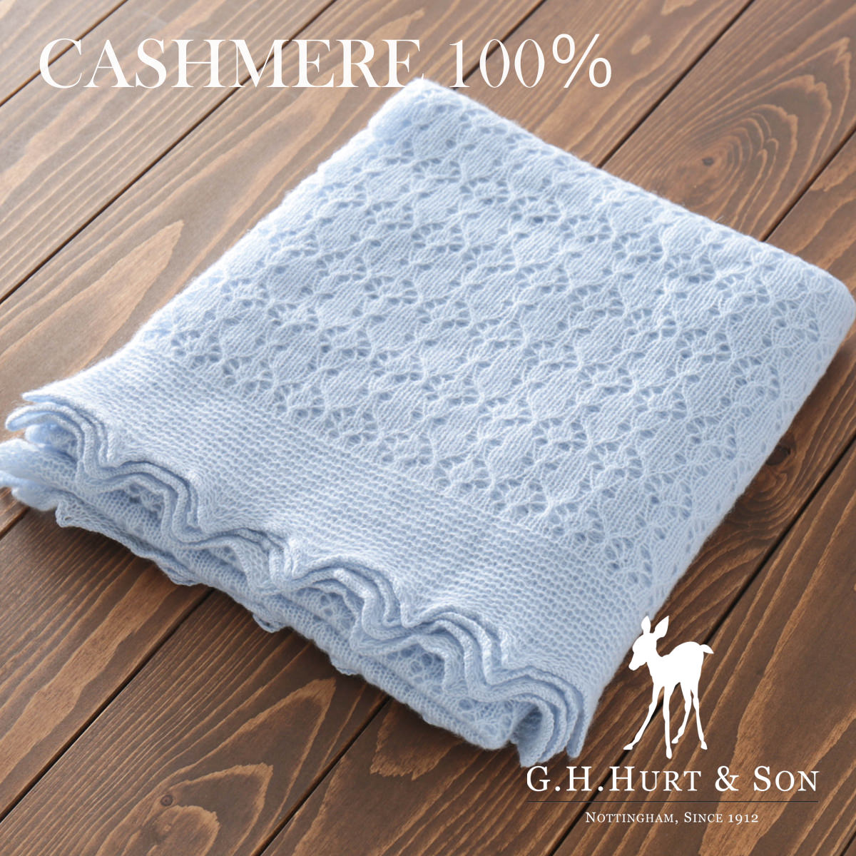 タイムセール G.H.HURTSON カシミヤ100% ジーエイチハートアンドサン おくるみ ベビーショール ブルー 用品 ロイヤル ブランケット 出産祝い プレゼント ギフト 新生活 新居 引越し祝い 新築 子供