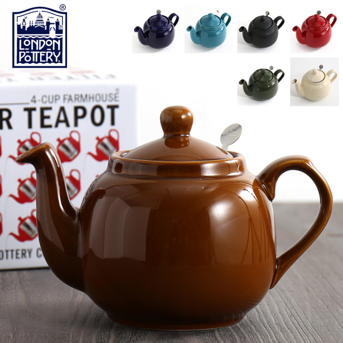 London Pottery ティーポット 900ml 英国ブランド ロンドンポタリー 4カップ 陶器 ボックス付き 茶色 かわいい 大きい  紅茶 コーヒー ホーロー 琺瑯 結婚祝い プレゼント ギフト 新生活 新居 引越し 新築 記念日 子供