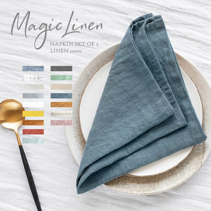 リトアニアリネン ナプキン2枚セット Magic Linen マジックリネン １00%天然麻 ランチマット ランチョンマット 無地 46cm×46cm 吸水力抜群 MADE IN Lithuania プレゼント ギフト 新生活 新居 引越し祝い 新築 子供 おうち おしゃれ 洗いざらし 母の日