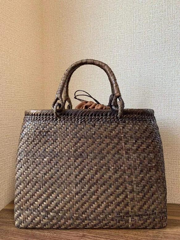 胡桃 胡桃かごバッグ 手作り 籠バッグ 3ｍｍひご 網代編み 内布あり 和服バッグ ゆかたバッグ レディースバッグ (約)幅31×本体高さ24.5 17,736円