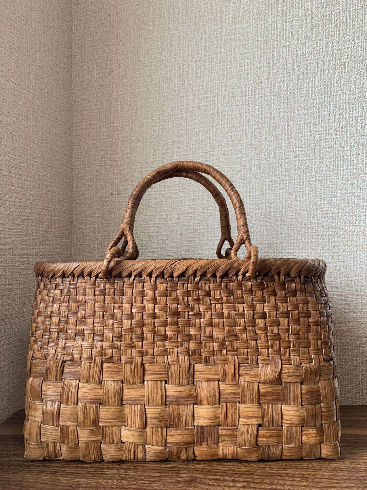 山葡萄 山葡萄かごバッグ 手作り 籠バッグ 市松編み 内布あり 和服バッグ ゆかたバッグ レディースバッグ (約)幅32×本体高さ20×マチ13