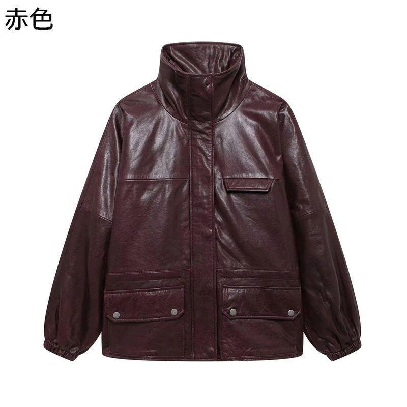 レザージャケット レディース 革ジャン ブルゾン 厚い スタンドカラー PUレザー 長袖 ゆったり ジャンパー 個性 ストリート アウター ト