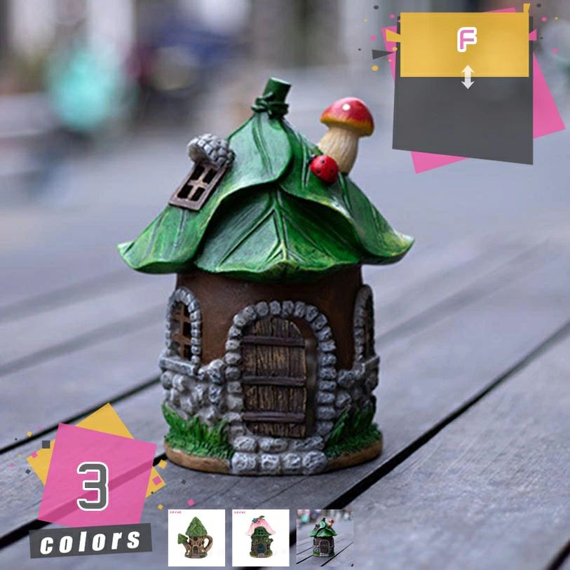 ガーデンオーナメント ソーラー置物 置物ライト もふもふなフェアリーハウス ソーラーライト オブジェ かわいい 童話 庭 飾り 屋外 アウ