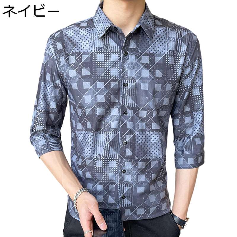 チェックシャツ メンズ 柄シャツ 半袖 7分袖 夏 ノーアイロン 耐摩耗 軽量 薄い フィット 大きいサイズ スリム サッカー 韓国風 普段着