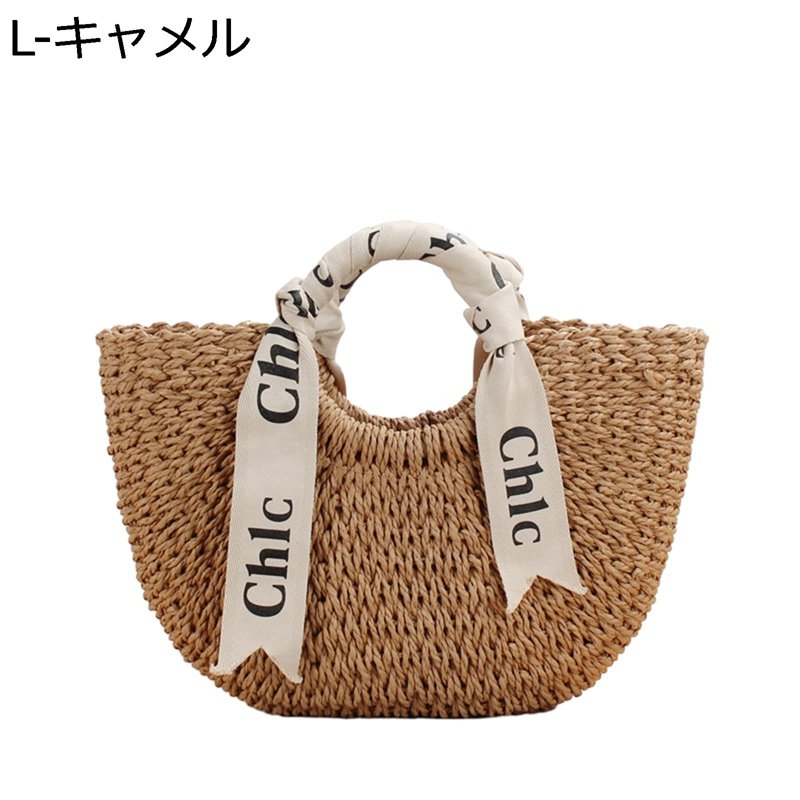 編みバッグ かごトートバッグ ストロー ショルダーバッグ 手提げげバッグ スカーフ付き 半円 夏用 草編みバッグ レディース 外出 通学