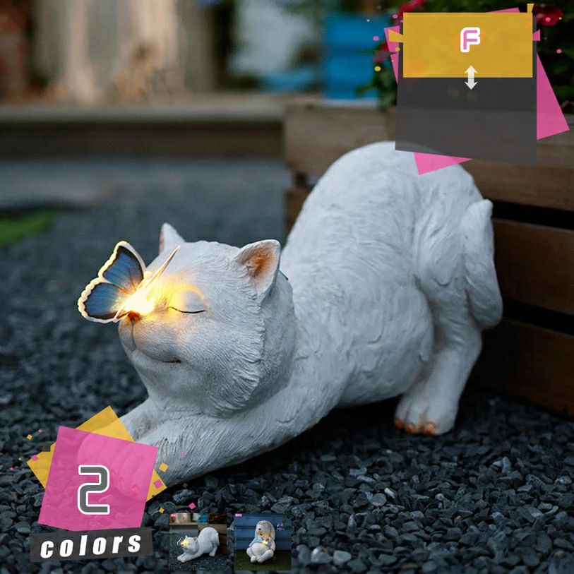 庭オブジェ ガーデニング 猫 カントリー 毛の荒物の飾りつけ 猫の飾りつけ 部屋の入り口 ソーラーともし火 オブジェ LED 可愛らしい 庭 室外用 ガーデンオーナメ