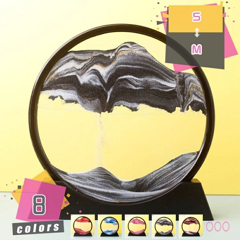 サンドピクチャー 動く砂のアート絵 飾り 置物 面白い 3D抽象的な風景 オフィスの装飾 置き型 風景 流れる 山 谷 砂丘 サンドアート 置