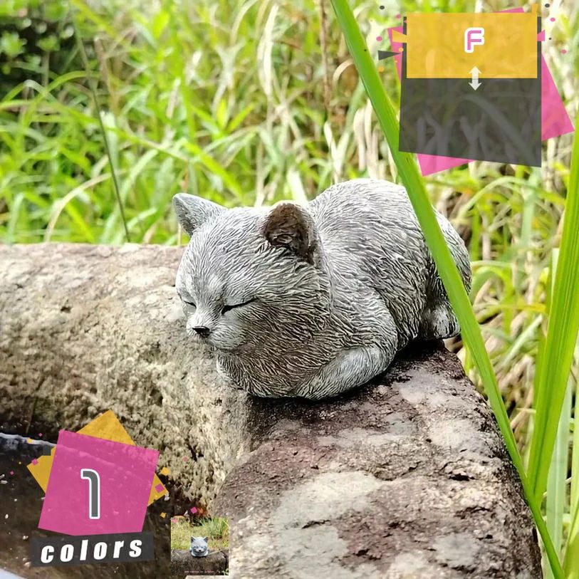 ガーデンオブジェ 猫 オブジェ 樹脂製 工芸品 玄関 置き物 アニマル ガーデニング置物 かわいい 芝生 庭のオーナメント 園庭 階段 屋外