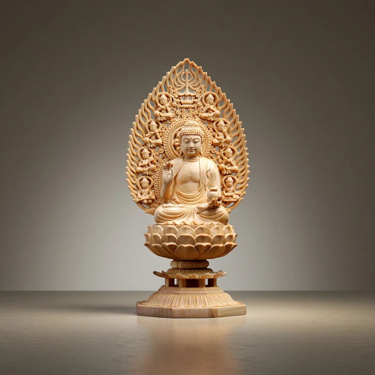 仏像 薬師如来 薬師瑠璃光如来 薬師如来坐像 飛天光背 (約)高28cm×幅12cm×奥行12cm 木彫 檜木 仏具