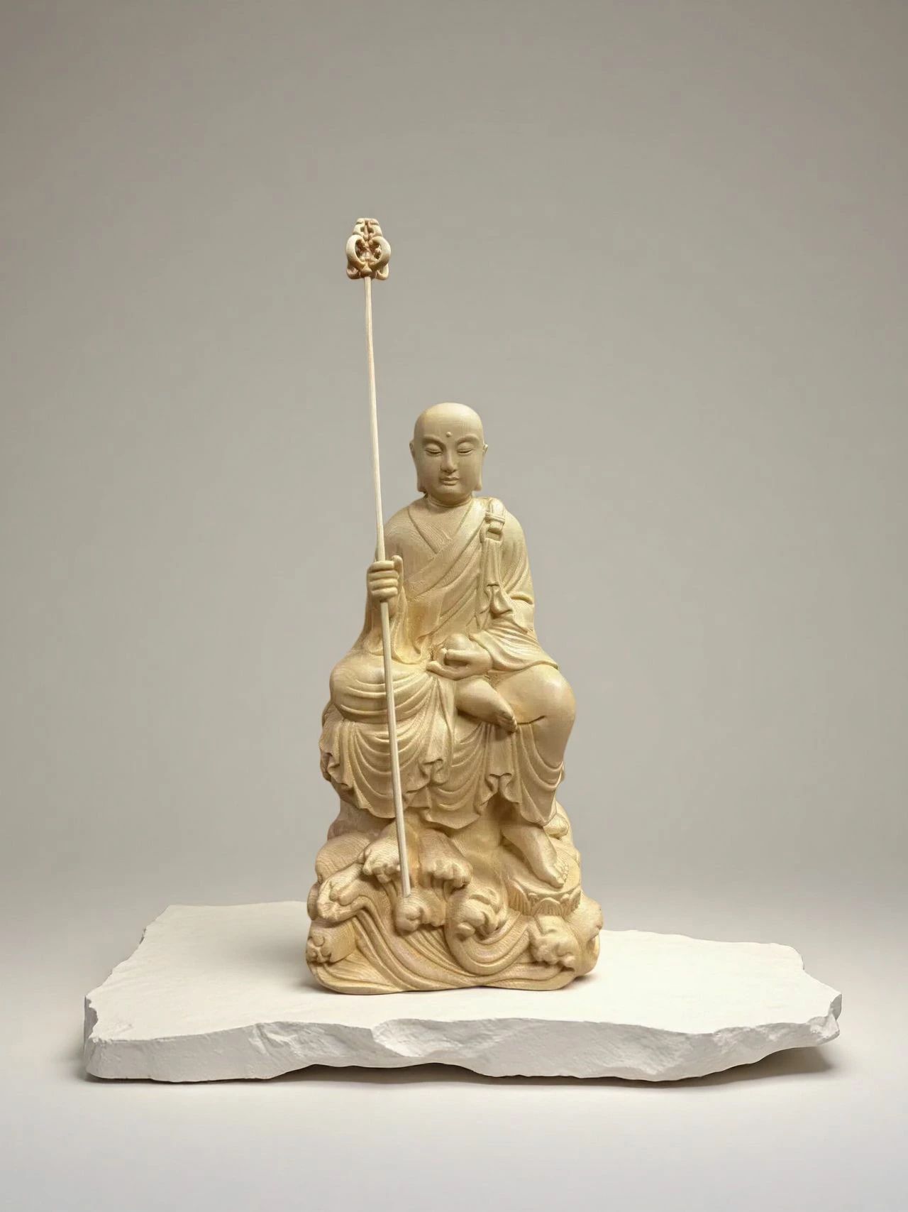 仏像 地蔵菩薩 地蔵菩薩像 檜木 ヒノキ 木彫 仏具 (約)高20cm×幅10cm×奥行10cm