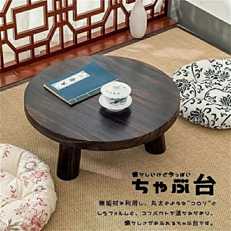 本格ちゃぶ台3本脚テーブル 天然木製無垢材チャブ台 ちゃぶだい ミニテーブル 小型テーブル 丸型テーブル 円卓 座卓 レトロカラー 和風