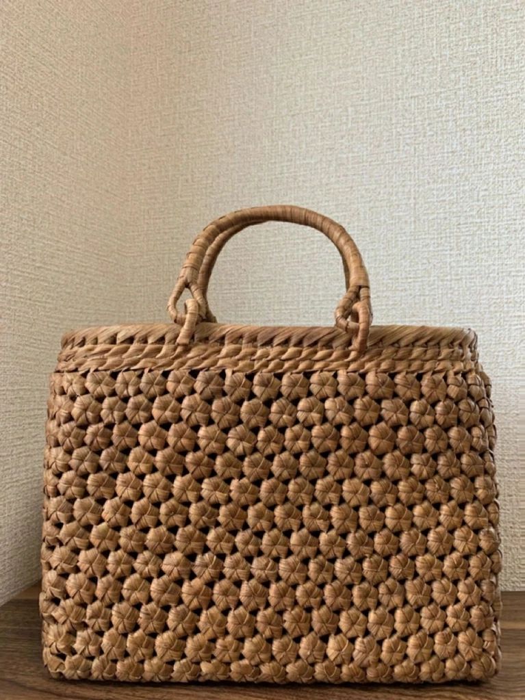 山葡萄 山葡萄かごバッグ 手編み 籠バッグ 花編み 内布あり 和服バッグ ゆかたバッグ レディースバッグ (約)幅31×本体高さ24×マチ12.5