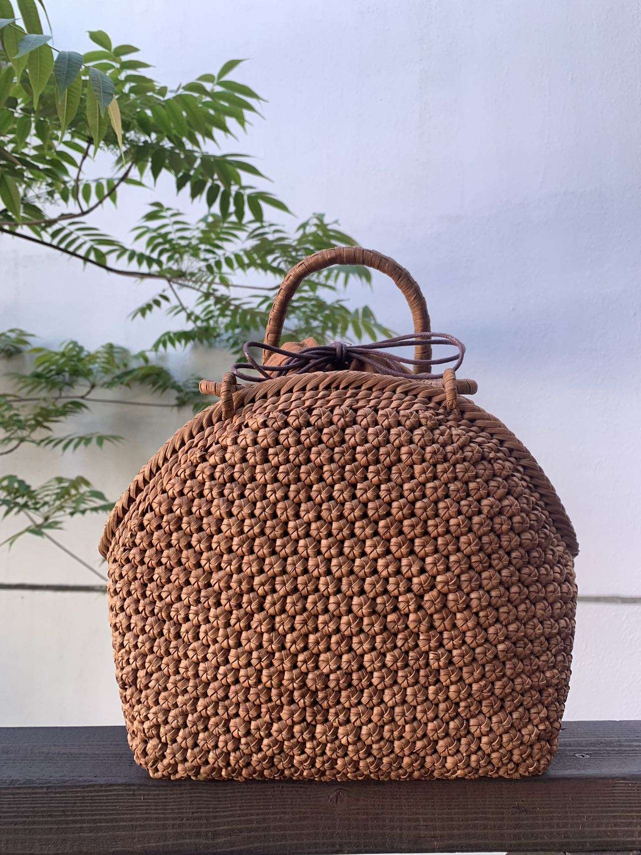 山葡萄 山葡萄かごバッグ 手作り 籠バッグ 内布あり 小粒花編み 和服バッグ ゆかたバッグ レディースバッグ (約)幅27×本体高さ21×マチ