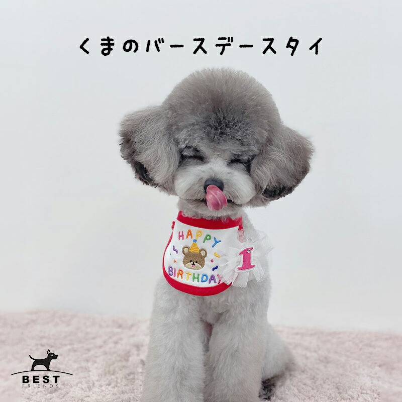 楽天市場 スーパーsale Bite Me バイトミー くまのバースデースタイ 犬 誕生日 スカーフ Happy Birthday くま 刺繍 かわいい Sns 写真 撮影 お祝い 犬の服 ドッグウェア ベストフレンズ Best Friends ベストフレンズ