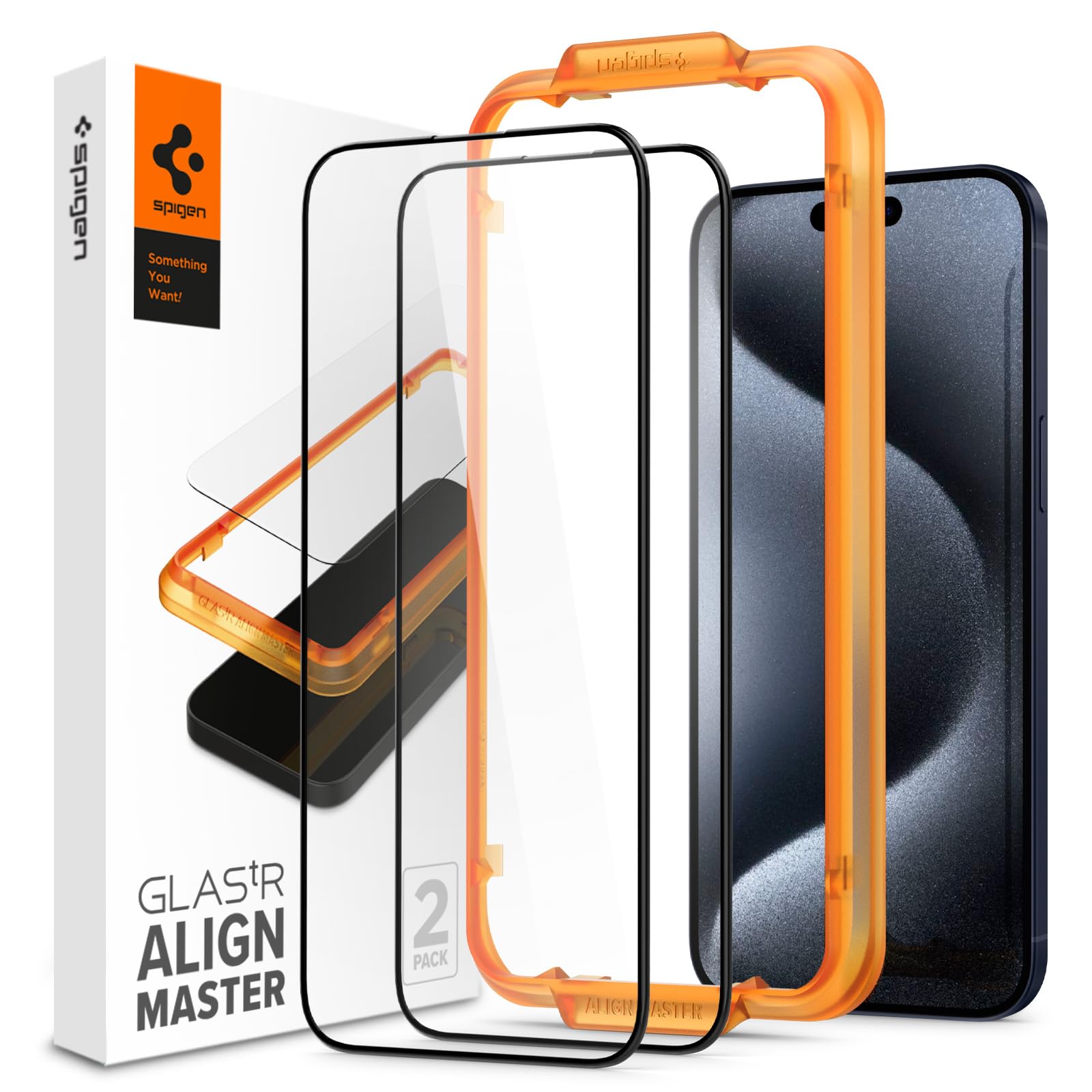 Spigen iPhone15Pro フィルム 全面保護 9H硬度強化ガラスフィルム 2枚入 専用ガイド枠付き ナノコーティング フルカバー 飛散防止 AlignMaster